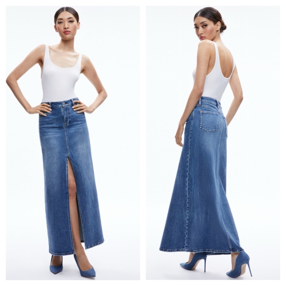 NWT Alicia + Olive Rye Denim Jean Blue Maxi Skirt